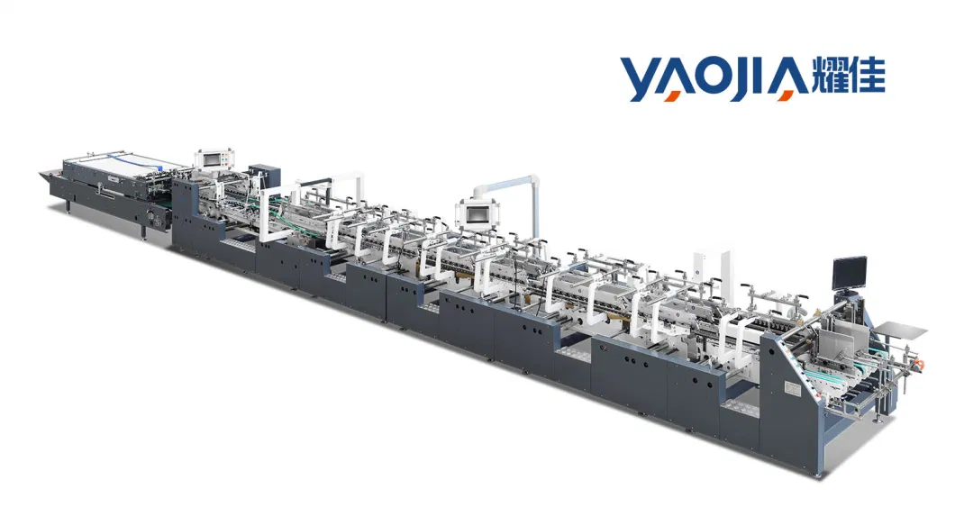 Yaojia Cardboard Carton Packaging 4 6 Corners Hookless Folder Gluer Box Folding Gluing Machine